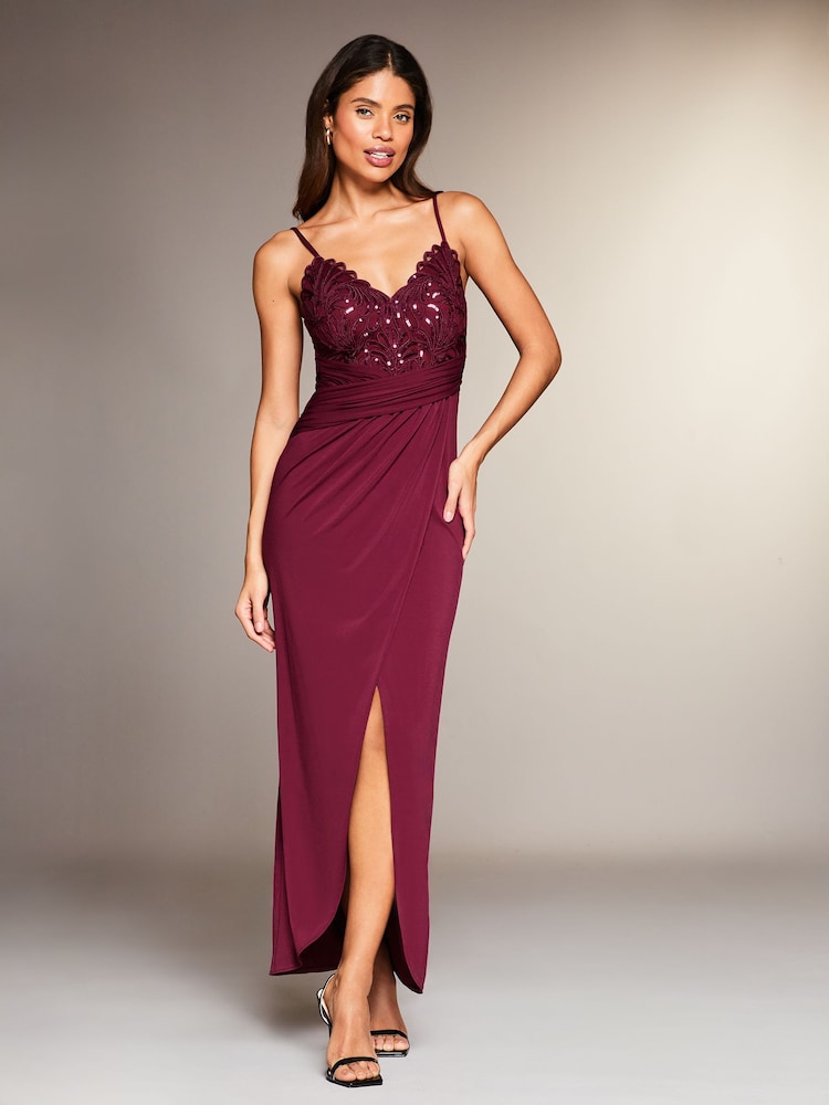 Red Applique Lace Cami Maxi Dress