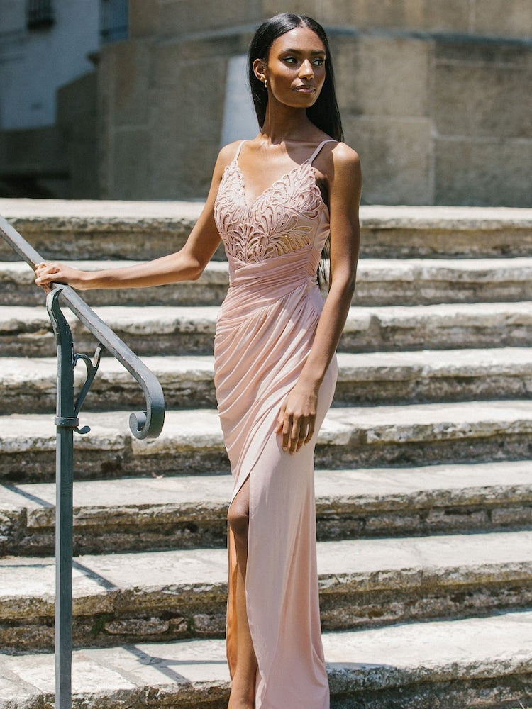 Nude Applique Lace Cami Maxi Dress