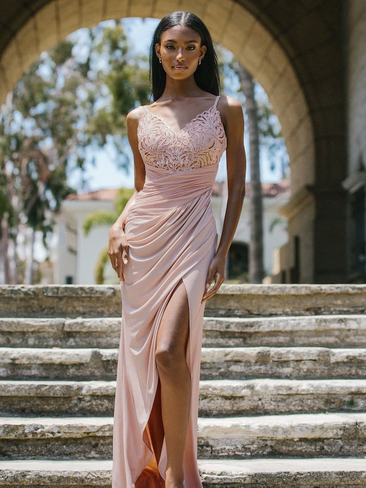 Nude Applique Lace Cami Maxi Dress