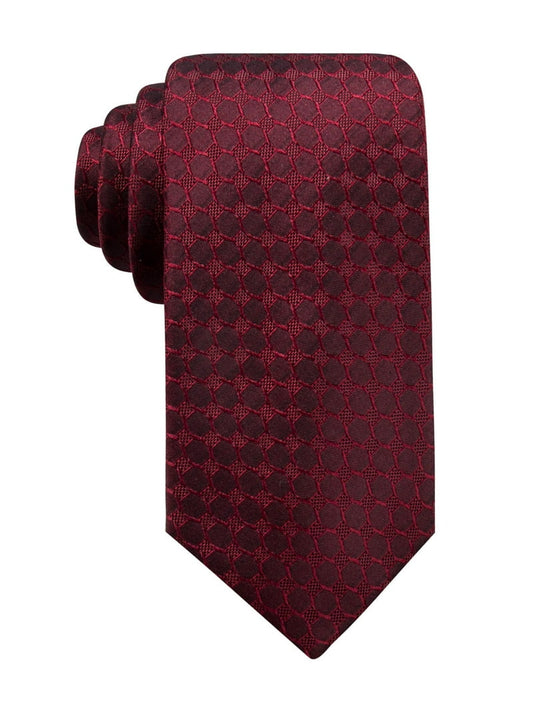 Mens Red Geometric Silk Slim Neck Tie