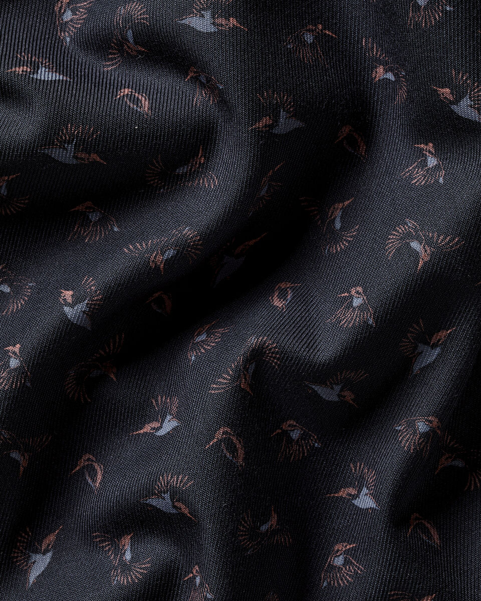 Non Iron Stretch Bird Print Slim Fit Shirt - Charcoal