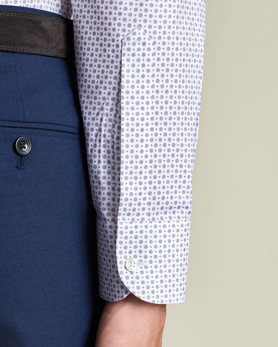 Semi-Cutaway Collar Non-Iron Stretch Print Slim Fit Shirt – White & Lilac