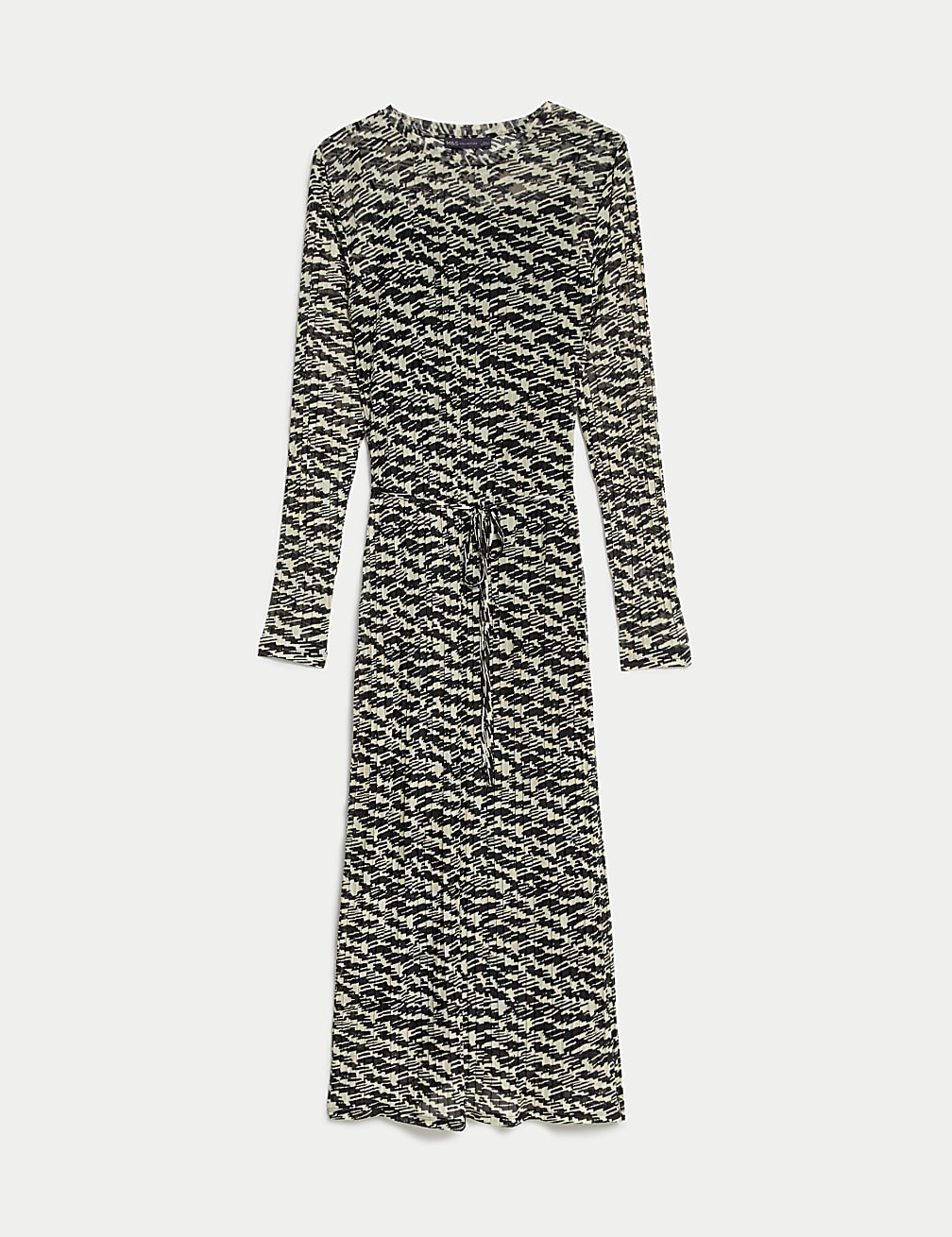 Jersey Printed Round Neck Mesh Midi Column Dress