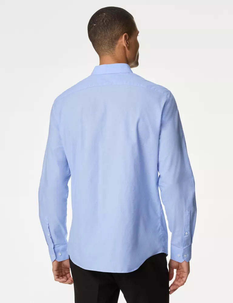 Regular Fit Pure Cotton Textured Shirt Blue