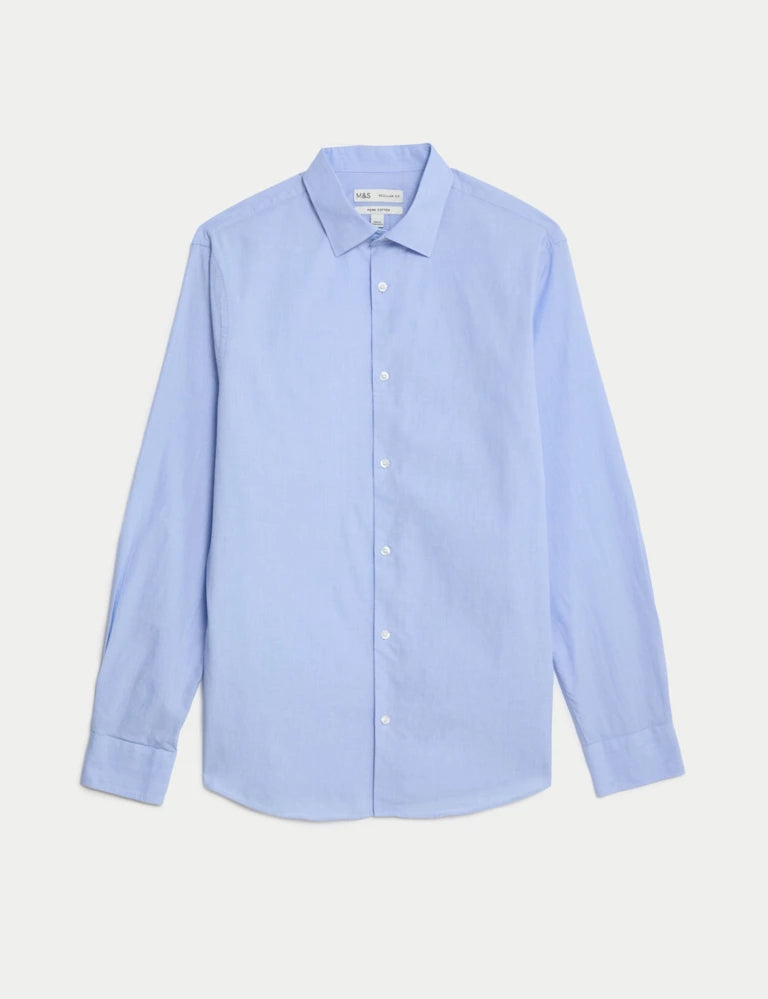 Regular Fit Pure Cotton Textured Shirt Blue