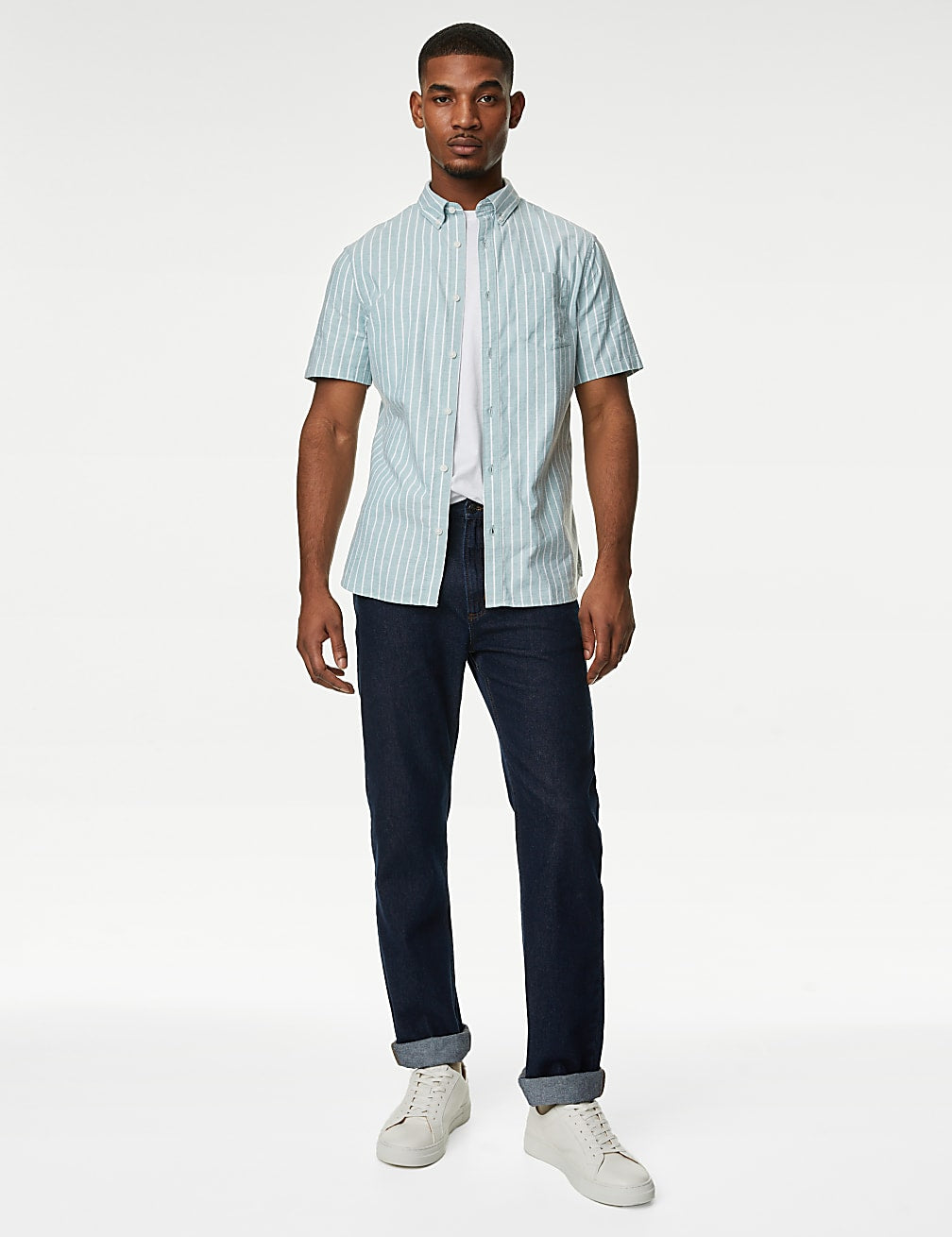 Pure Cotton Striped Oxford Short Sleeve Shirt