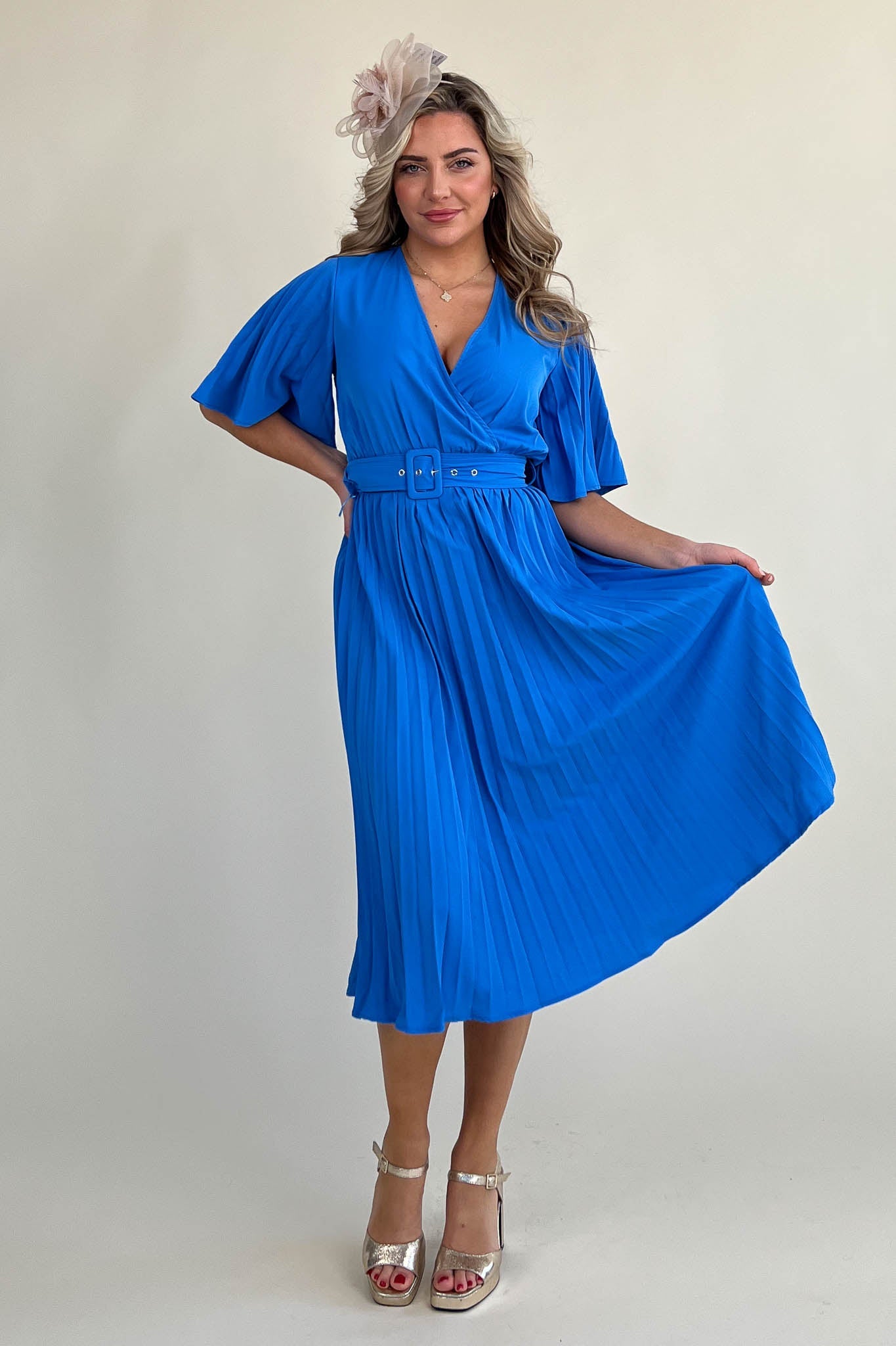 Blue Felicia Pleated Midi Dress
