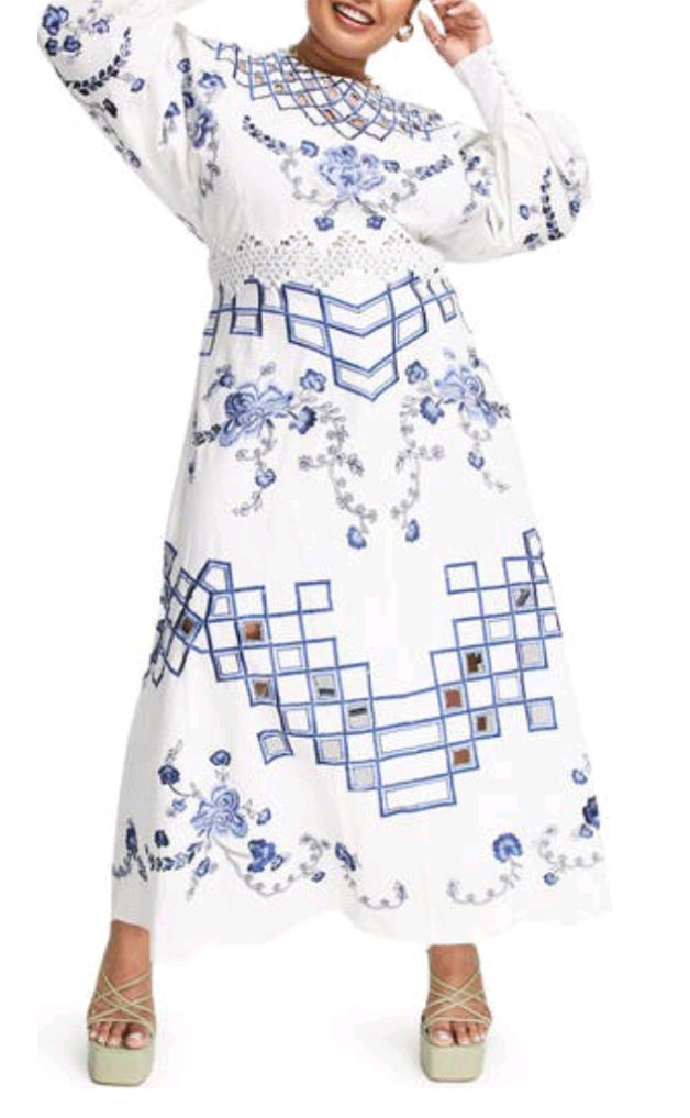 ASOS EDITION Curve embroidered midi dress with cutwork and lace trim