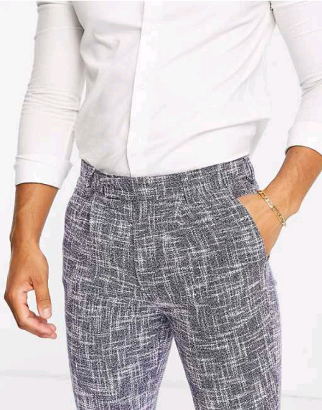 Smart Skinny Trousers With Cotton Mix Micro Texture in Navy