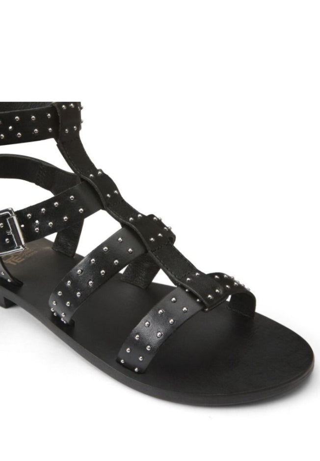Leather Gladiator Sandals with Studded Details - Black