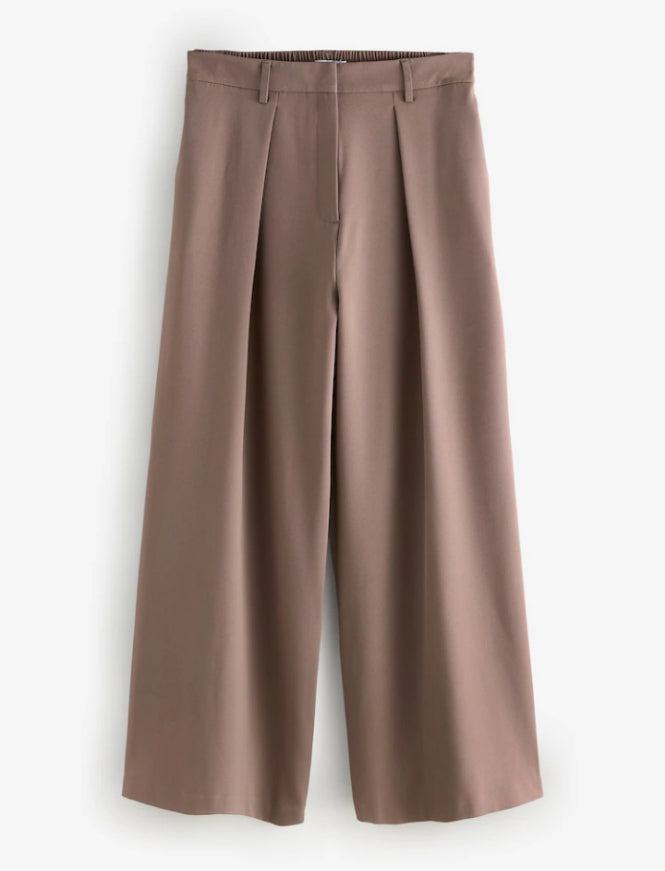 Taupe Brown Wide Leg Twill Trouser
