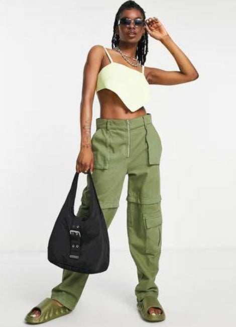 Weekday Crochet Knitted Tie Back V Shape Cami Top in Pale Green