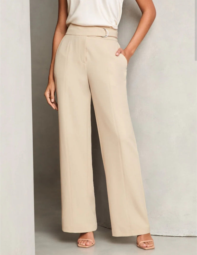 Lipsy Cream Wide leg D Ring Trouser