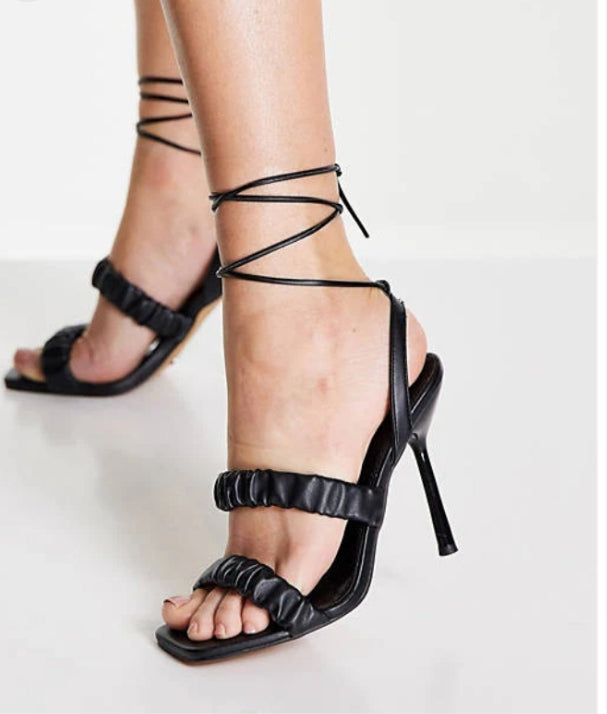 Topshop Reef high heel sandals with ruffle straps in black