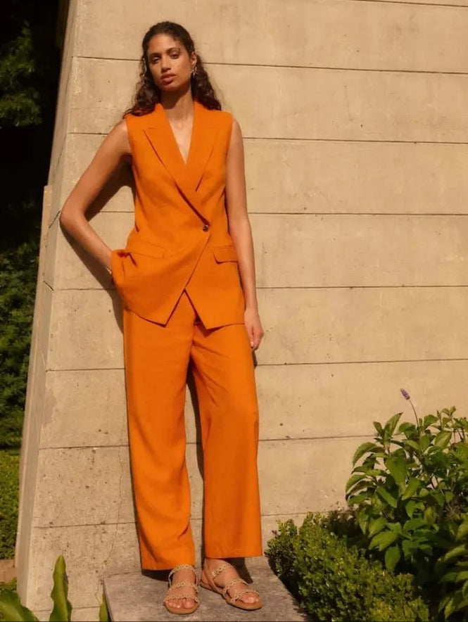 Next Shoulder Pad Sleeveless Blazer Orange