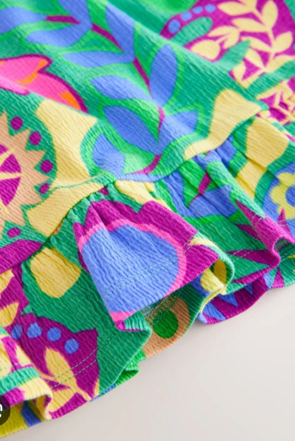 Green Tropical Print Peplum Textured Vest
