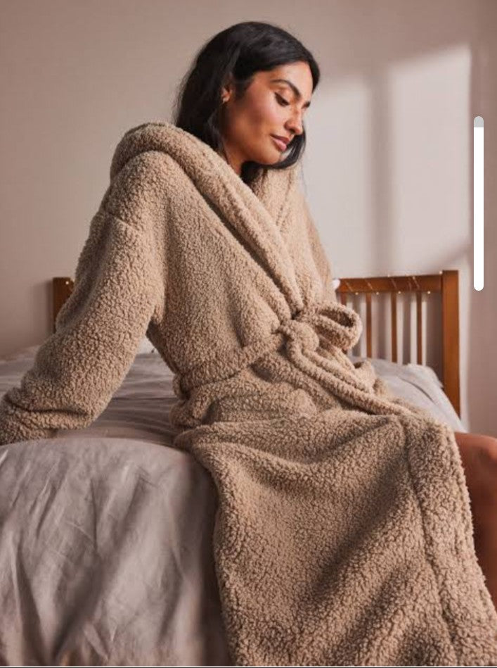 Neutral Long Teddy Dressing Gown