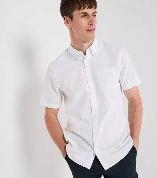Cotton Short Sleeve Button Down Oxford Shirt - White