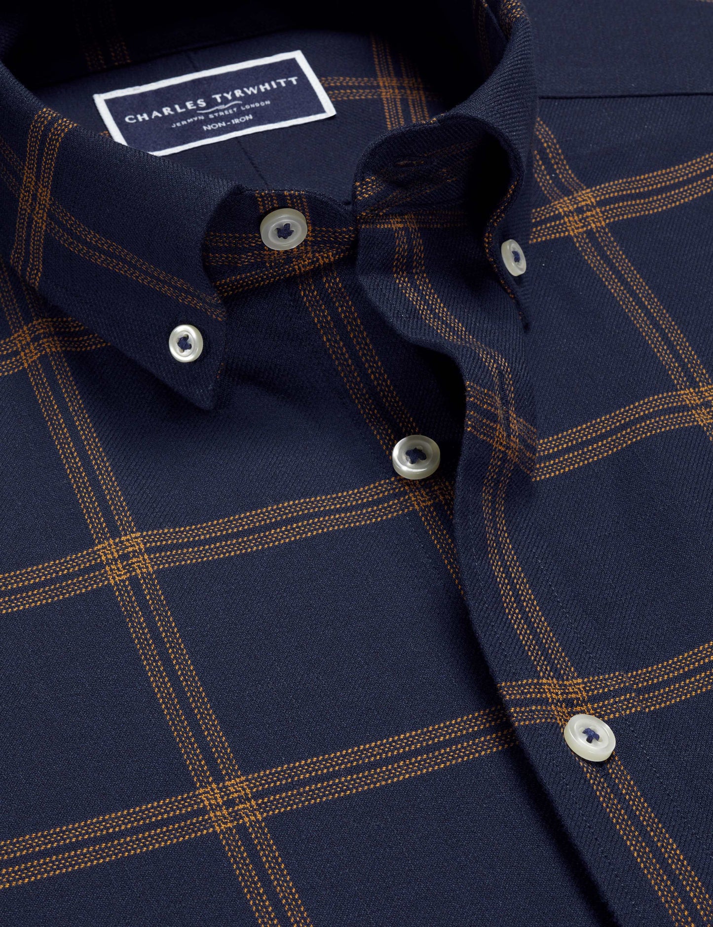 Button-Down Collar Large Grid Check Slim Fit Shirt Navy