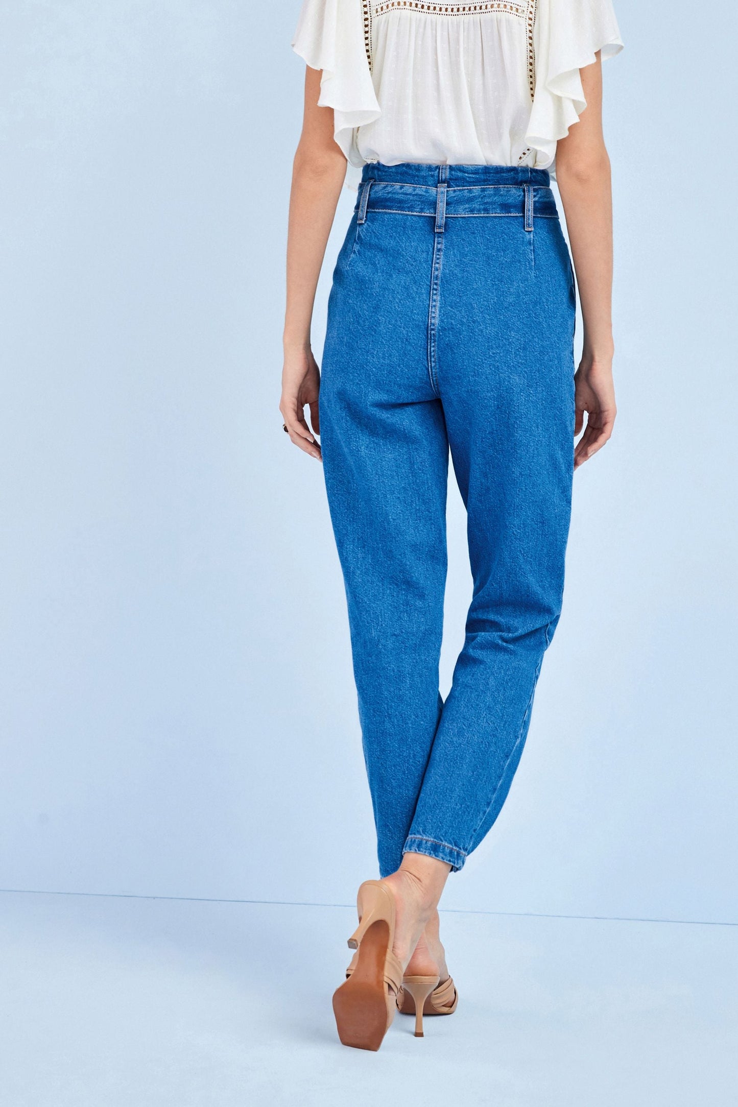 Tapered Paperbag Jeans Blue