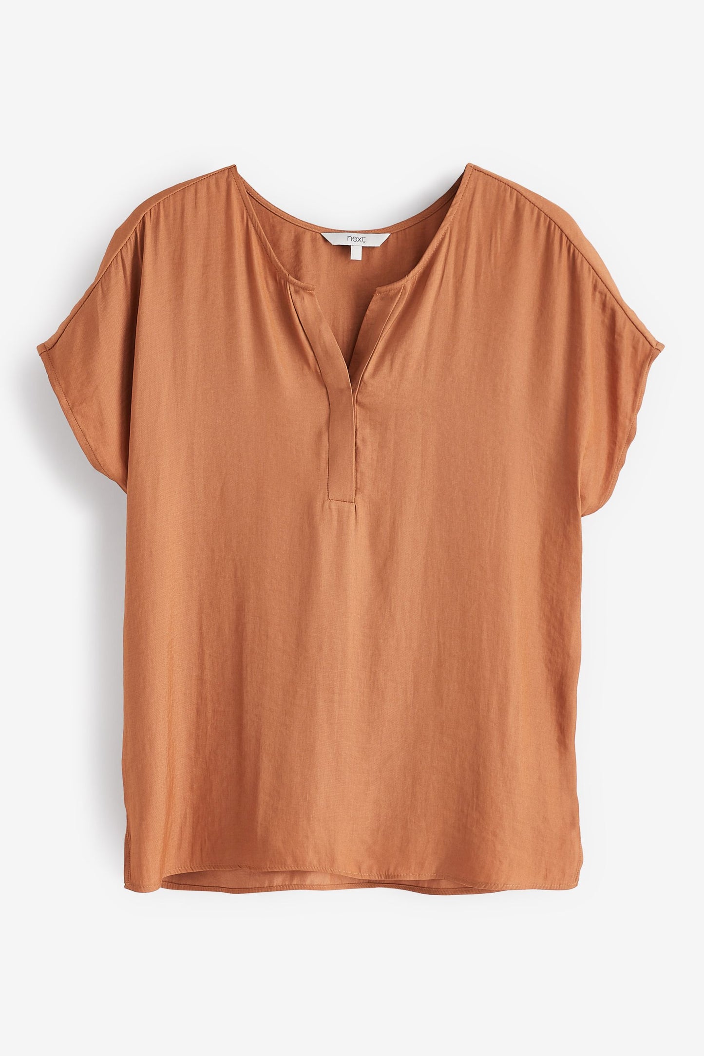 Satin V-Neck Top Camel Brown