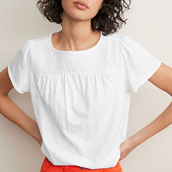 White Smock Neck Short Sleeve Top