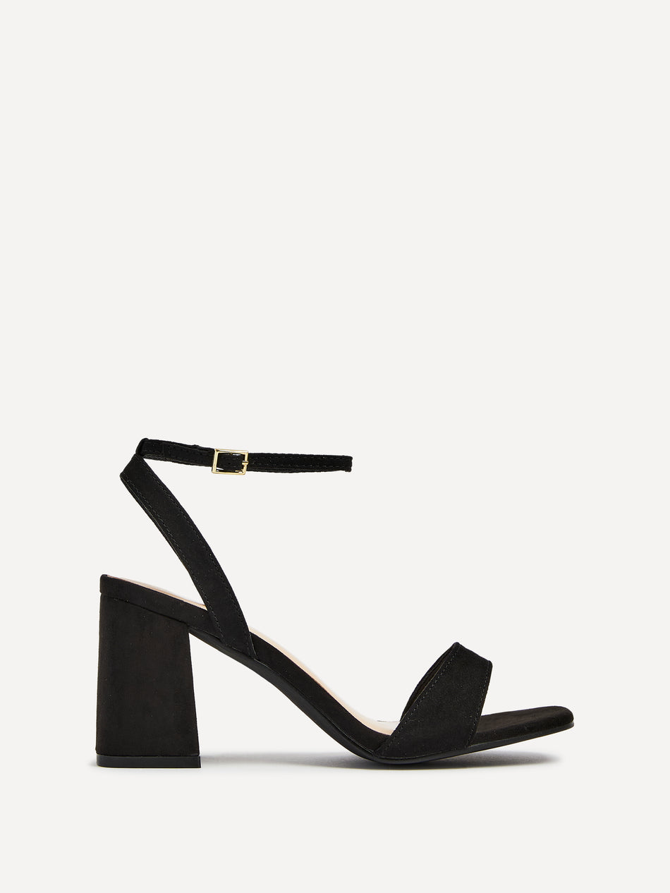 Black Faux Suede Barely There Block Heeled Sandal