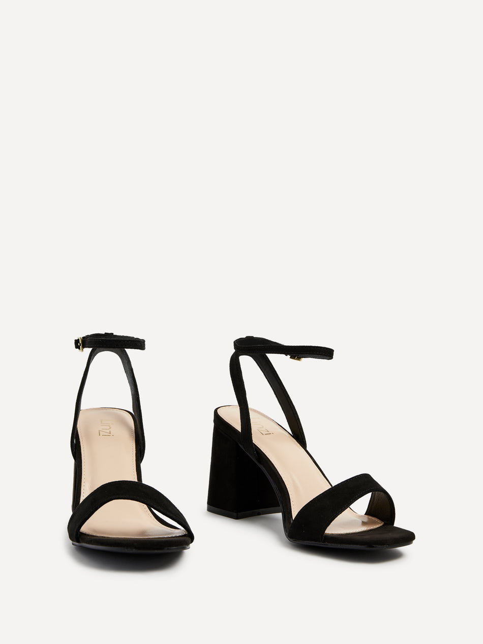 Black Faux Suede Barely There Block Heeled Sandal