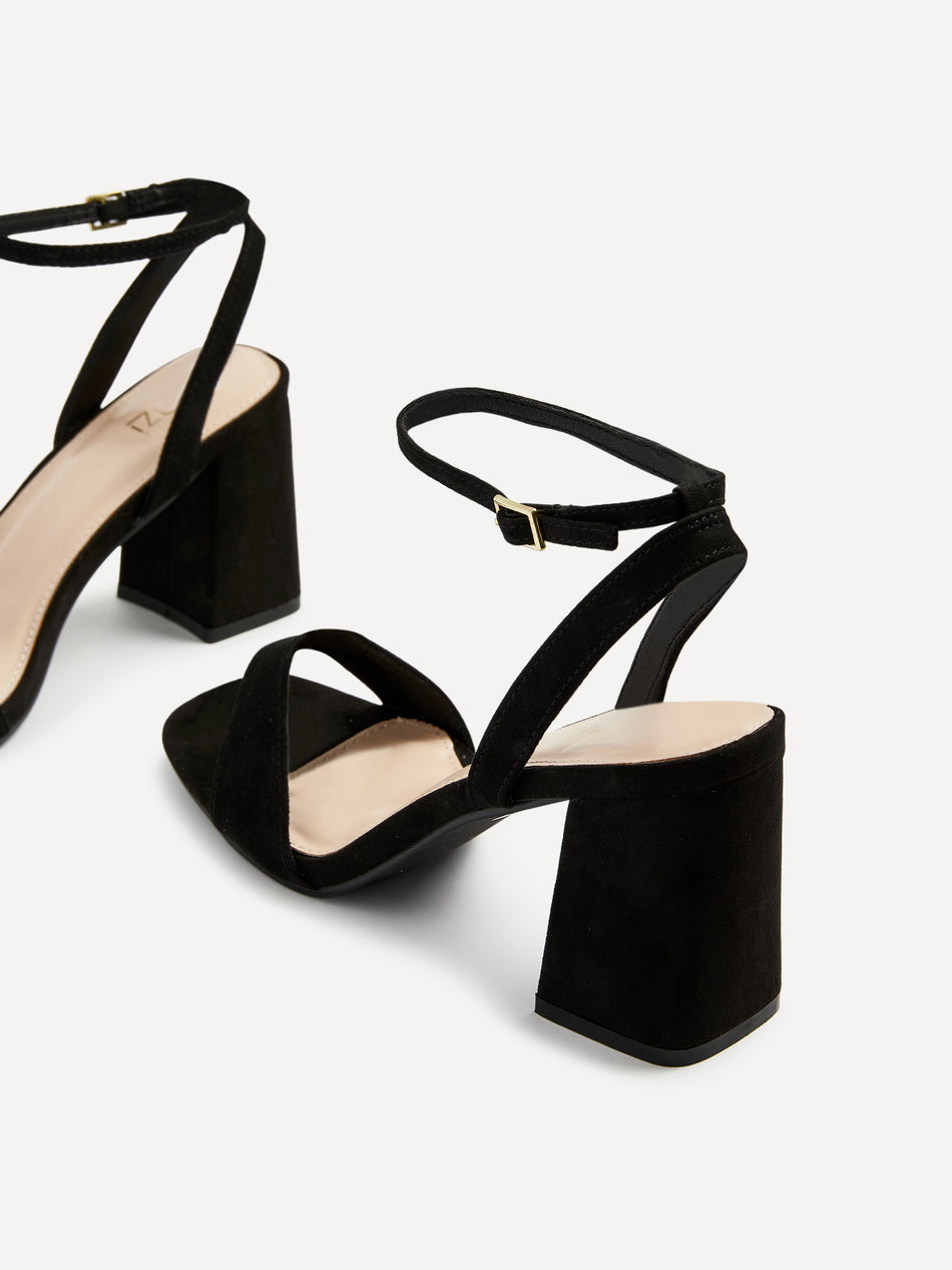 Black Faux Suede Barely There Block Heeled Sandal