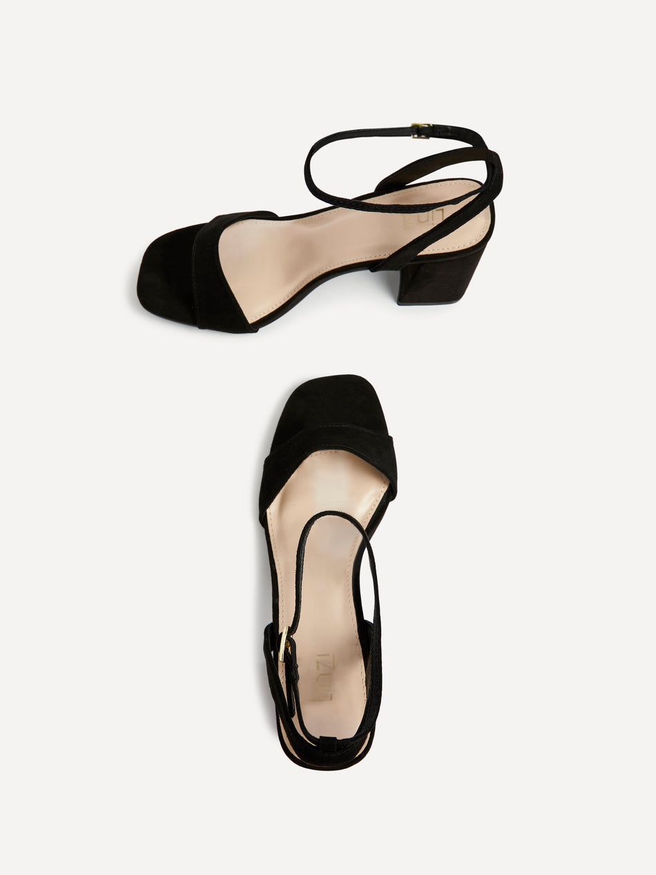 Black Faux Suede Barely There Block Heeled Sandal