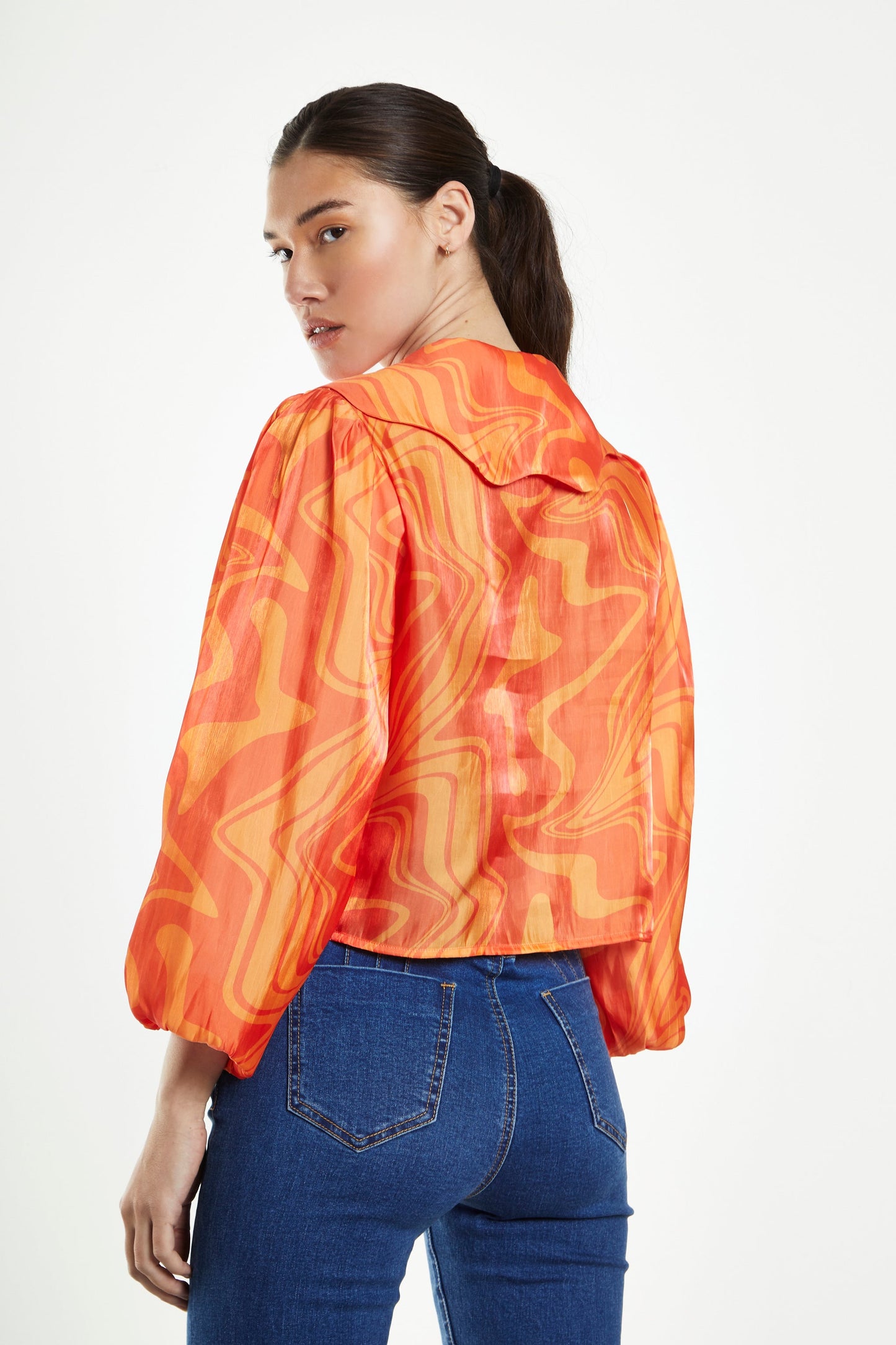 Orange Marble Boxy Shirt with Statement Collar
