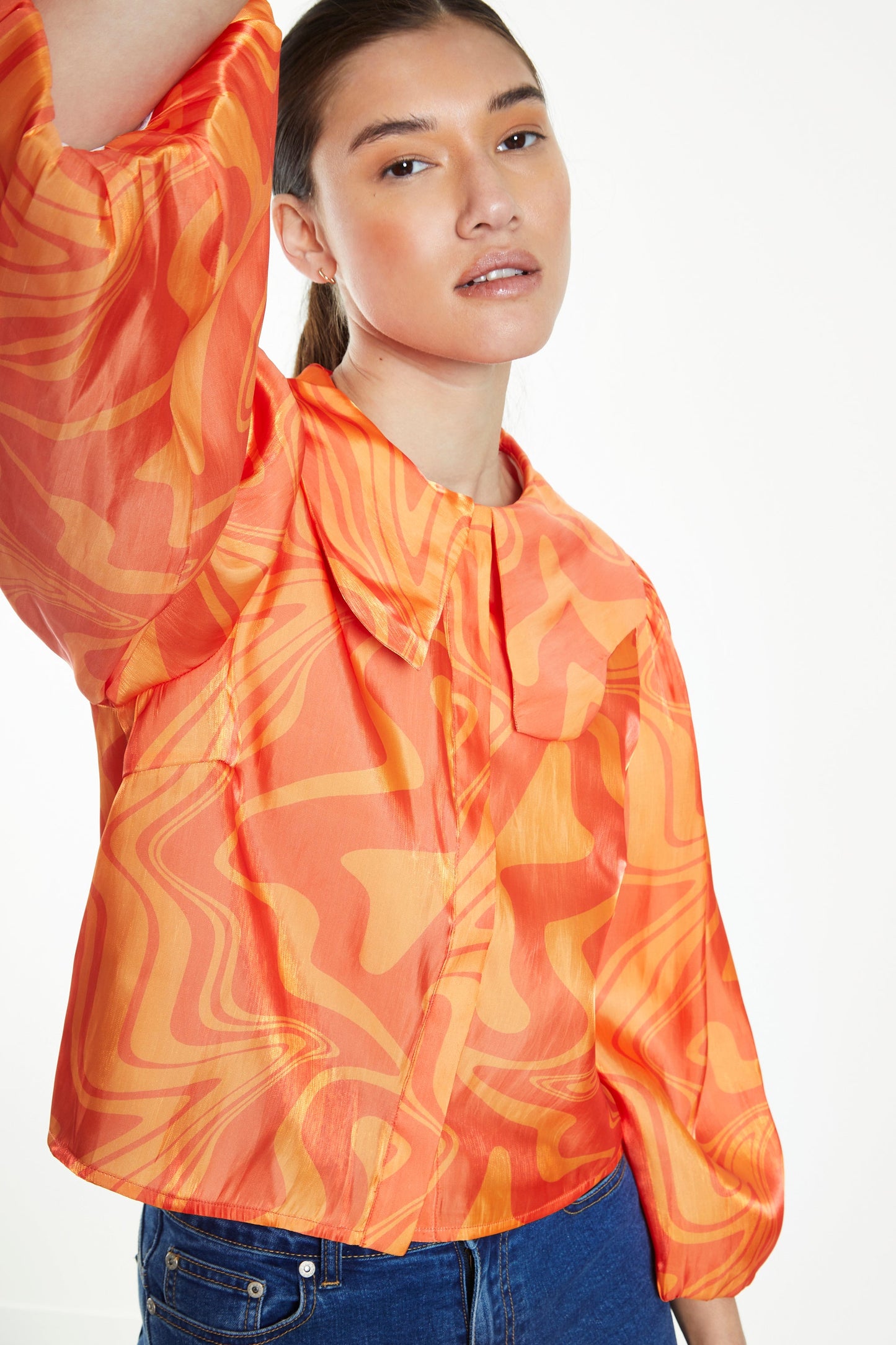 Orange Marble Boxy Shirt with Statement Collar