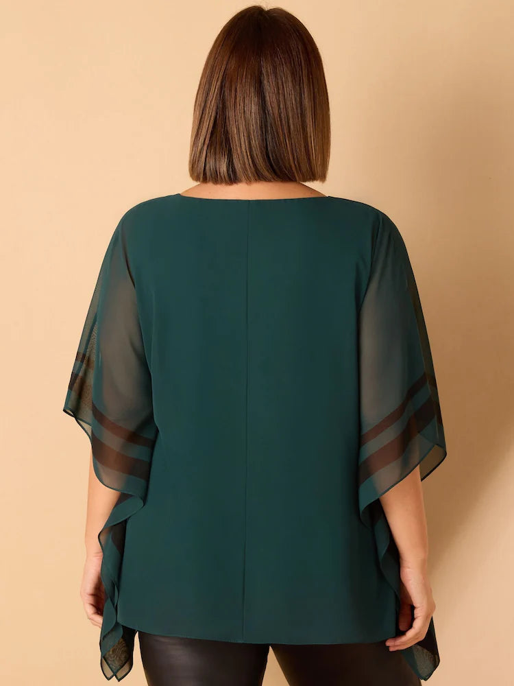 Green Contrast Side Stripe Overlay Top