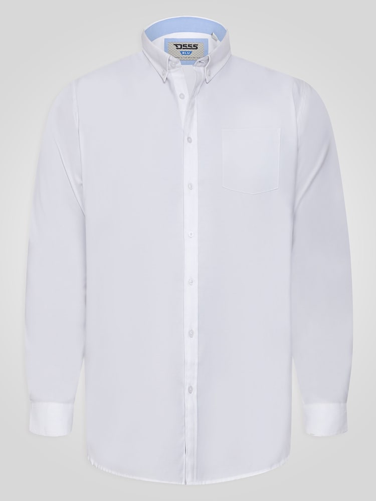 White RICHARD Classic Oxford Long Sleeve Button Down Shirt With Chest Pocket
