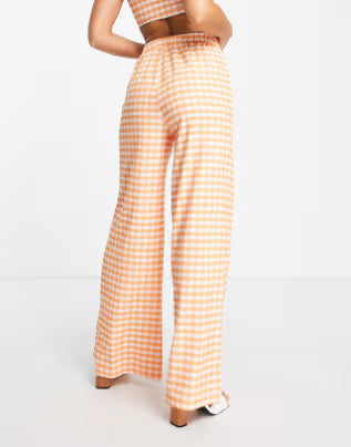 Extro & Vert Elasticated Super Wide Leg Pants in Orange Gingham
