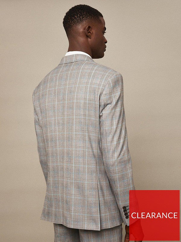 Slim Fit Aqua Bold Check Suit Jacket Grey
