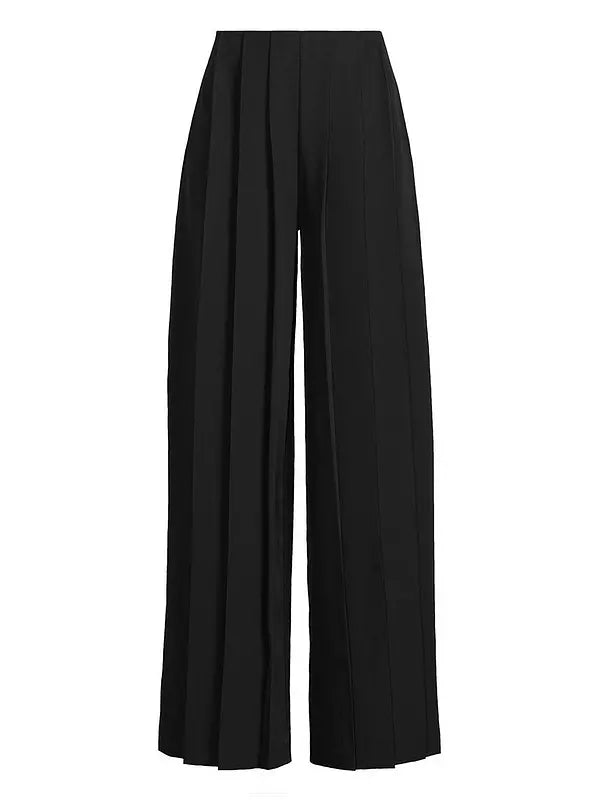 Pleated Wide Leg Trousers - Black