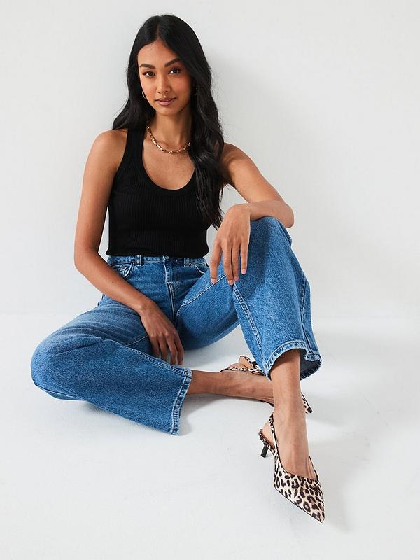 V by Very High Waist Wide Leg Jeans - Midi Wash