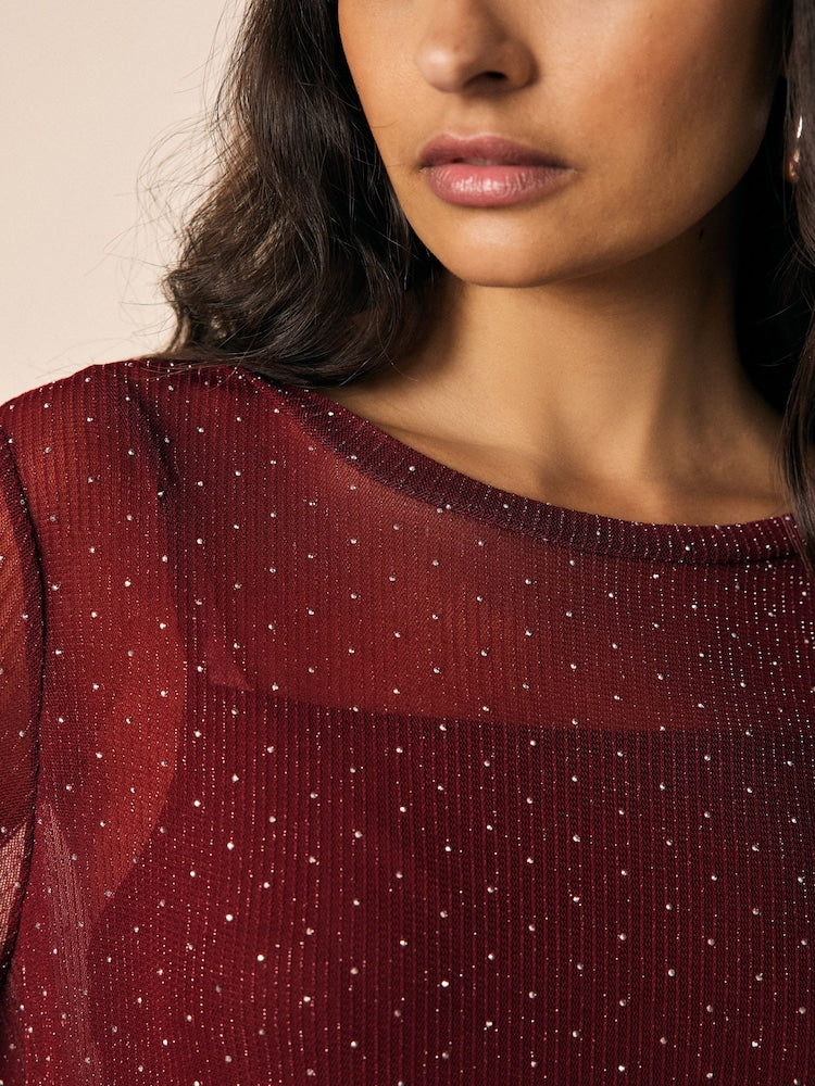 Burgundy Sparkle Hotfix Midi Dress