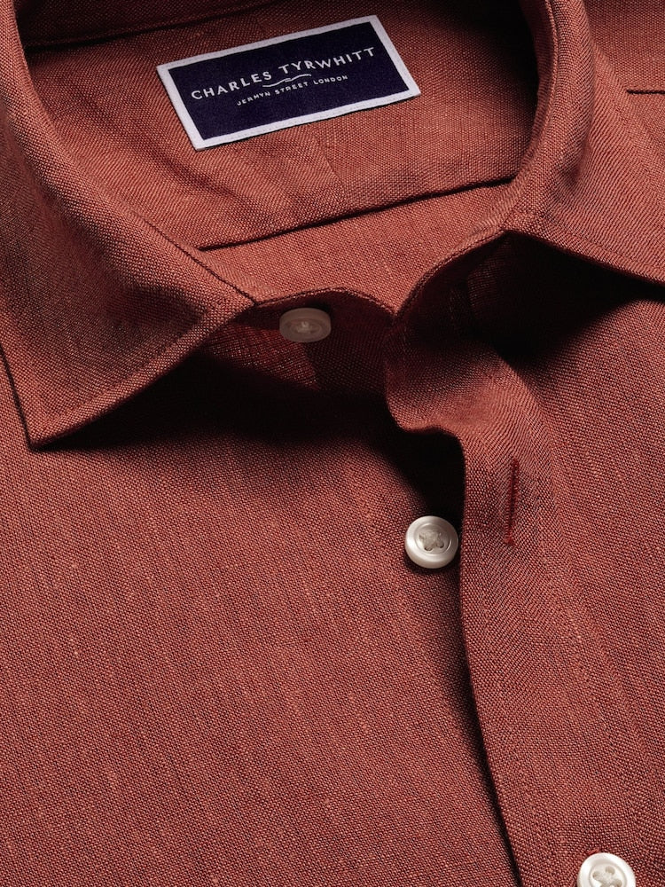 Slim Fit Pure Linen Classic Fit Shirt Burnt Orange