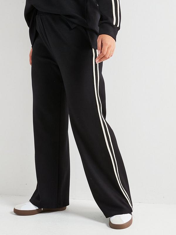 V by Very Curve Side Stripe V-Neck Sweatshirt and Wide Leg Trouser Set- Black