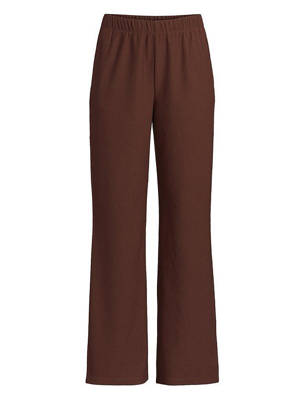 Michelle Keegan Ottoman Rib V-Neck Top and Wide Leg Trouser - Brown