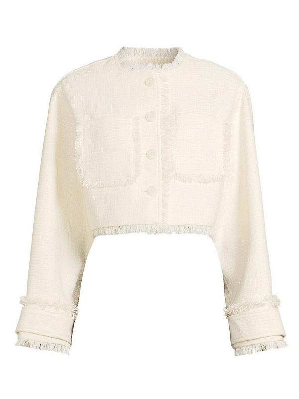 Michelle Keegan Fringe Collarless Jacket - Beige