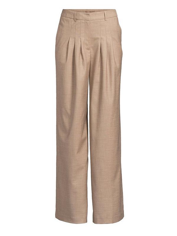 Michelle Keegan Pleated Wide Leg Trousers - Light Beige