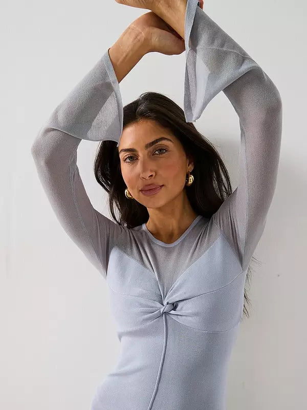 V by Very Twist Front Compact Knit Bodycon Dress - Blue