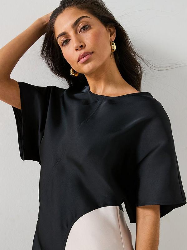 Colour Block Satin Midi Dress - Mono