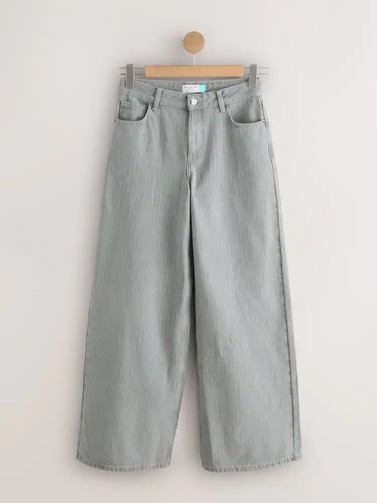 Tall Grey Stripe Palazzo Wide Leg Jeans
