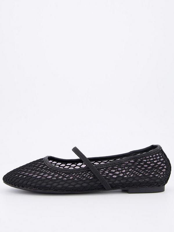 V by Very Mesh Round Toe Ballerina Shoes - Black