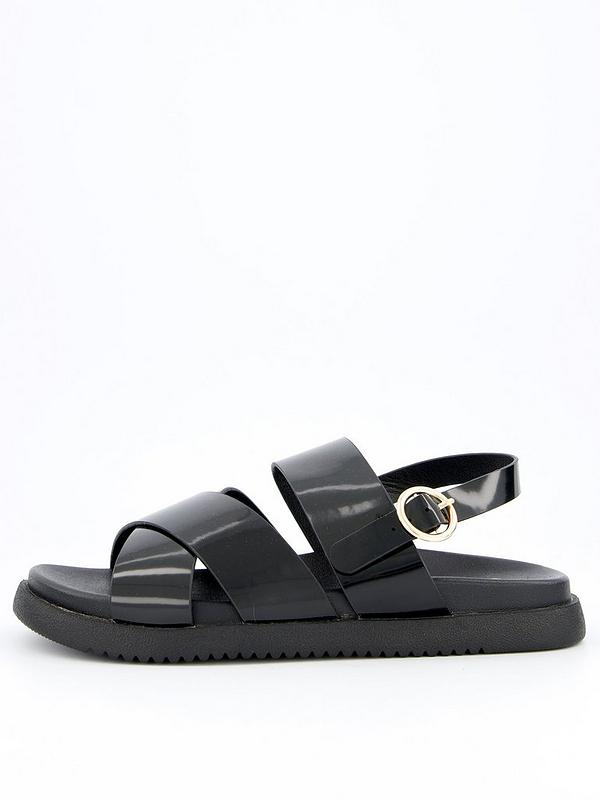 V by Very Extra Wide Cross Strap Footbed Sandal - Black