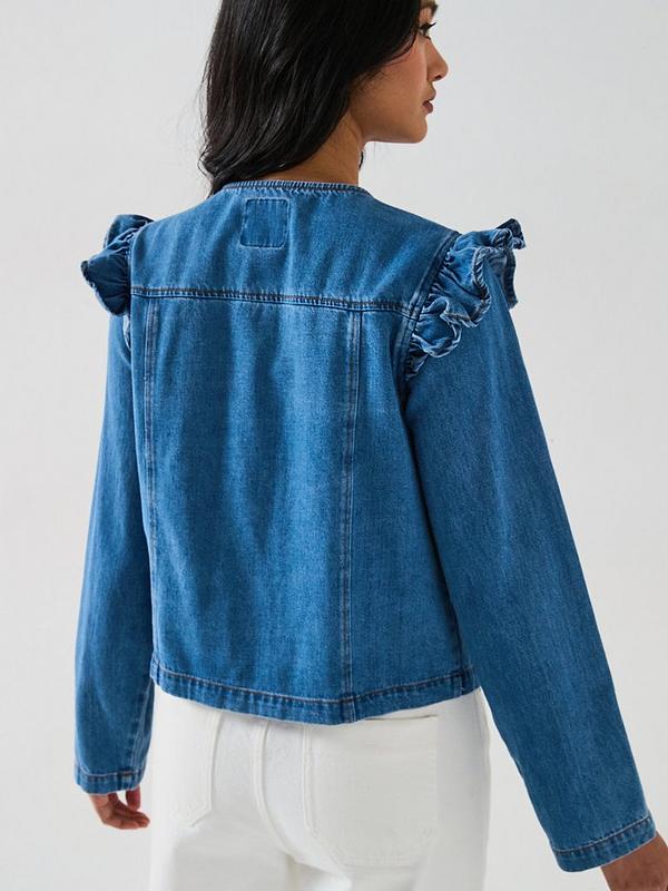 V by Very Denim Ruffle Trophy Jacket - Mid Wash